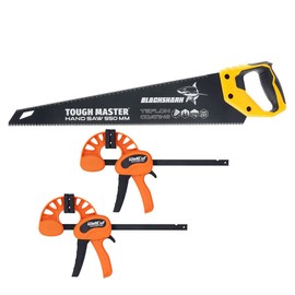 TOUGH MASTER Professional Wood Saw 550mm, 7TPI Comfortable Non-Slip Handle Woodworking Hand Saw with 2 Piece Quick Grip Wood Working Bar Clamping Force of 70kg
