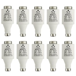 10 x R021 DII E27 Ceramic Fuse Inserts 16A 500V 50ka gG