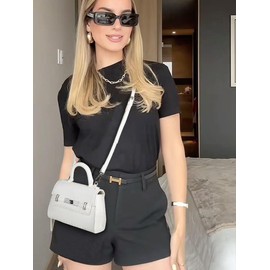 GLITZALL Designer Small Crossbody Bag for Women with Top Handle Mini Cute Purse for Summer (White)