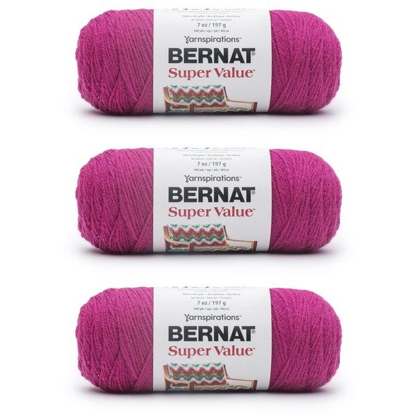 Bernat Super Value Yarn, 3 Pack, Raspberry 3
