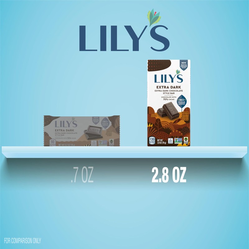 LILY'S Extra Dark Chocolate Style No Sugar Added, Sweets Bars,
