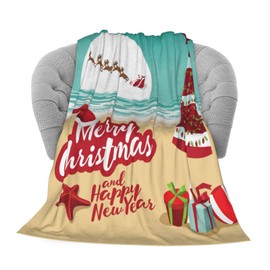 Dujiea Christmas Beach Starfish Santa Flannel Fleece Throw Blanket 50"x60", Living Room/Bedroom/Sofa Couch Warm Soft Bed Blanket for Girls Boys Adults All Season Ultra Soft