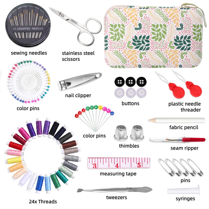 Sewing Kit with Leaf Case, Complete Threads and Needles Set,
