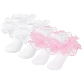DRESHOW Toddler Girls Ruffle Socks Double Lace Frilly Dress Socks Turn Cuff Ankle Socks for Kids
