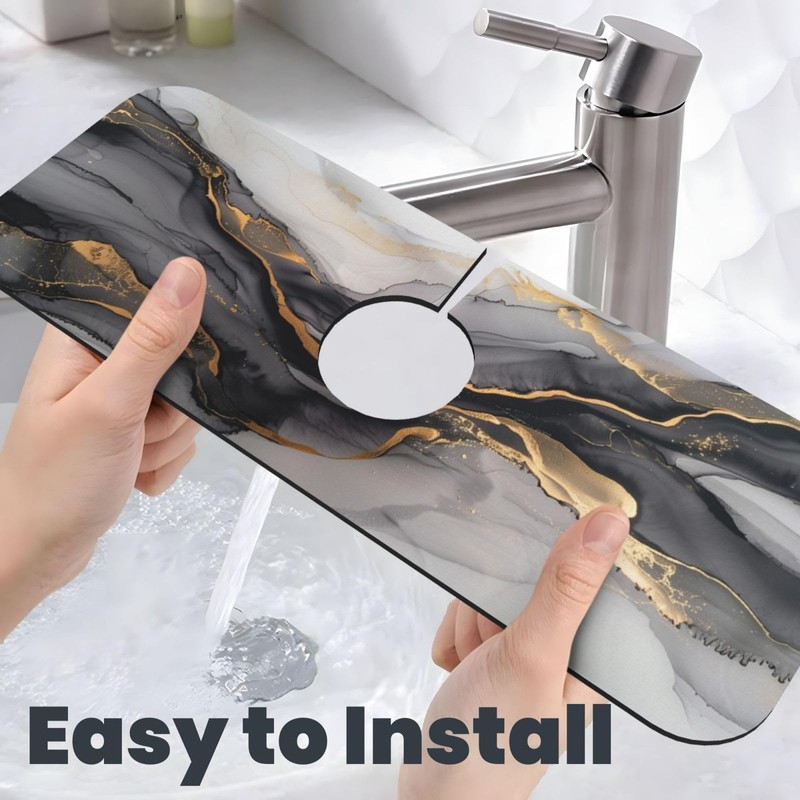 Faucet Draining Mat For Kitchen Sink, Black And Gold Marble