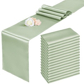 15 Pack Sage Green Satin Table Runners 12 x 108 Inch Long Table Runners for Rectangle Round Tables,Smooth Satin Table Runner for Wedding,Birthday Party Banquets Graduation Engagements Decoration