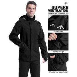 iCreek Men's Rain Suit Waterproof Rain jacket Breathable Lightweight Raincoat with Hooded Rain Gear for Leisure, Outdoor（L,Night Sky Black）