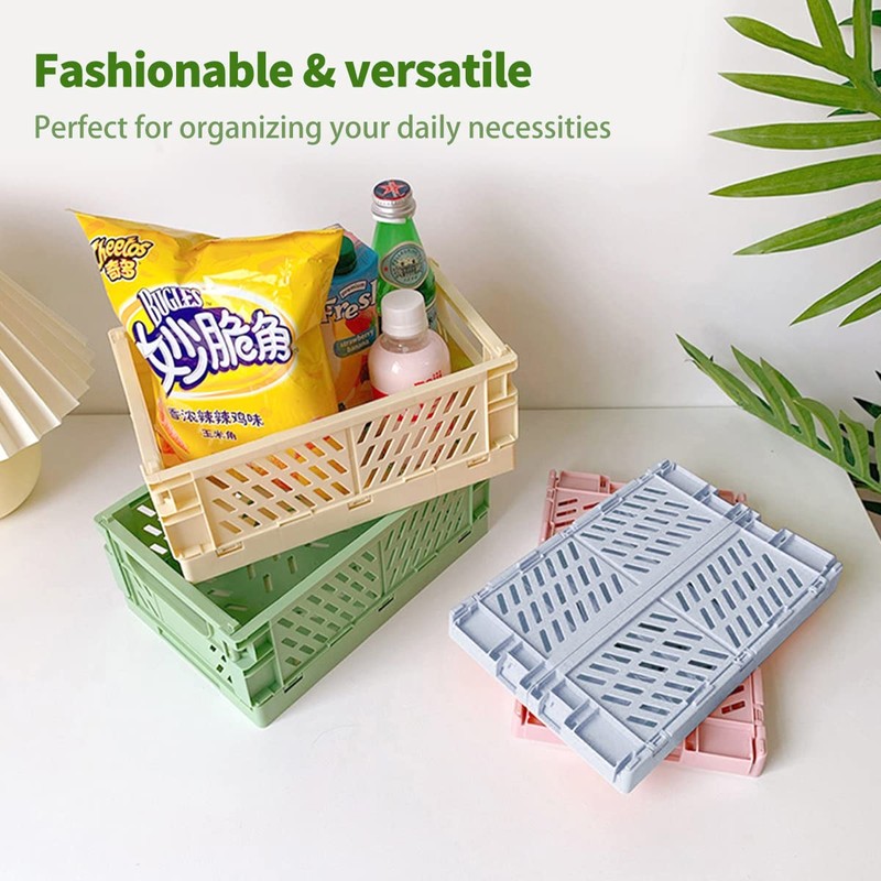Xhwykzz 4 pack Folding Plastic Baskets, Pastel Milk Crates, Storage
