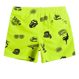 MaaMgic Little Boys' Swimming Shorts Beach Trunk Toddler Swim Shorts Boardshorts Lightweight Beach Shorts Adjustable Waist All Age,French Bulldog Fluorescent Green,4 Years