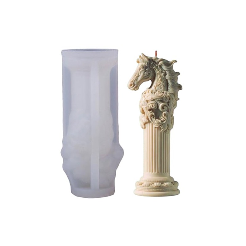 3D Horse Head Roman Column Silicone Mold for Candle Cement