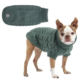 GF PET Chalet Cable Knit Dog Sweater - Snuggly Turtleneck Pullover for Small Medium Large Dogs | Chunky Knit Stretch Fit | Soft Ribbed Acrylic | Multi-Knit Doggy Sweaters - Sage - 2X Small