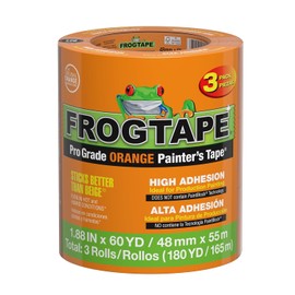 FrogTape ProGrade Orange Painters Tape, 2 Inch Wide (1.88 in. x 60 Yds), High Adhesion, Paint Tape for Indoor & Outdoor Applications, Orange, 3 Rolls (105673)