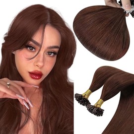 Sunny Pre Bonded U Tip Hair Extensions Real Human Hair Auburn Brown Utips Brown Human Hair Extensions Auburn Brown Utip Fusion Hair Extensions Auburn Brown Utips Keratin Hair Extensions 50g/s 18inch
