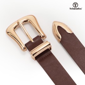 TRIWORKS Women Leather Belt Fashion Leather Waist Belt for Pants Jean Ladies Western Leather Belt