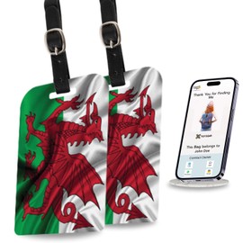 tag8 Bag Security Luggage Tags, 2 Pack Wales Flag Bag Tags with Airport Tracker Code Suitcase Luggage Tag Travel Suitcase Luggage Tag Handbag Tag | Stop