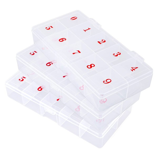 COSICS Press On Nail Storage Box, 3PCS 10-Grid Acrylic Nail