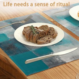 6 Pcs Placemats,Teal Gray Painting Placemat,Art Painting Table Mats Washable Recyclable Table Placemats for Indoor Outdoor Heat Resistant Kitchen Dining 12"x18"