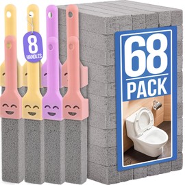 Navona 68 Pack Pumice Stone Scouring Sticks with 8 Universal Handles, Grey Pumice Cleaner for Toilets, Bathrooms & Multi-Surface Hard Water Stain and Limescale Removal