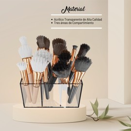 Artea 19 Organizador de Brochas de Maquillaje, Organizador de Cosméticos de Acrílico Transparente con 3 Compartimientos de Almacenamiento Versátil, Estuche para tocador de Acrílico