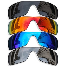 Betterun 4 Pairs Anti-scratch Polarized Replacement Lenses for Oakley Batwolf OO9101 Sunglasses, Retro Black+silver+blue+fire