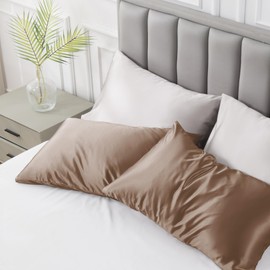 Love's cabin Satin Pillowcase for Hair and Skin (Brown, 20x26 inches) Similar to Silk Pillow Cases, Pillow Cases Standard Size Set of 2 - Satin Cooling Pillow Covers with Envelope Closure