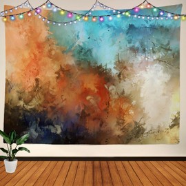 BaoNews Bright Artistic Abstract Tapestry, Modern Art Contemporary Artwork Color Brush Painting Blue Orange Purple Large Wall Hanging Tablecloths Tapestry Bedroom Living Room Dorm 59.1 x 82.7 inches
