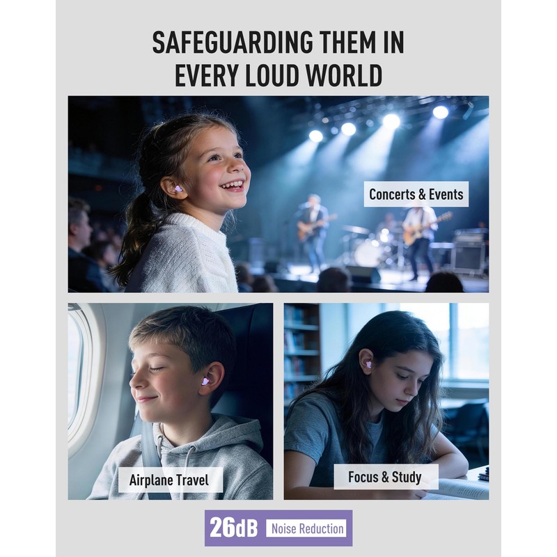 Kids Earplugs for Ages 6+, Noise Reduction Children Ear Protection