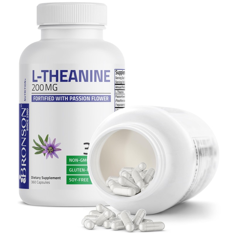 Bronson L-Theanine 200mg (Double-Strength) with Passion Flower Herb, Non-GMO Gluten-Free