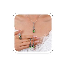 Wendalern Boho Teardrop Necklace Ring Earrings Mixed Set Emerald Tear Dangle Earrings Green Crystal Water Drop Pendant Necklace Imitation Gemstone Band Ring Bridal Jewellery for Women, Zinc, No