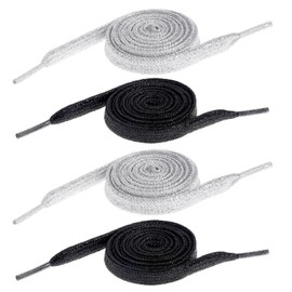 Thinp 2 Pairs Rhinestone Shoe Laces for Sneakers Glitter Shoe Laces Ribbon Shoelaces for Drawstring Cords Replacement for Sneakers Skate Boots Sport Shoes Boots Men Women(Silver Black)