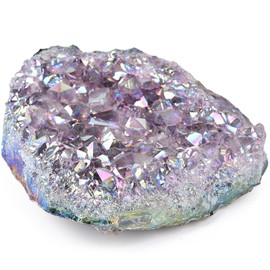JIC Gem Titanium Coated Amethyst Cluster Large Angel Aura Crystal Geode Druzy Home Decoration Specimen 1pc 1.1-1.54 lb