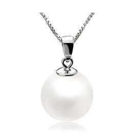 Qimily 18K Gold Freshwater Cultured White Pearl Pendant Necklace 9-10mm Single Pearl Pendant with 18" Silver Chain Jewelry Gifts for Women Girls Mom - White Gold