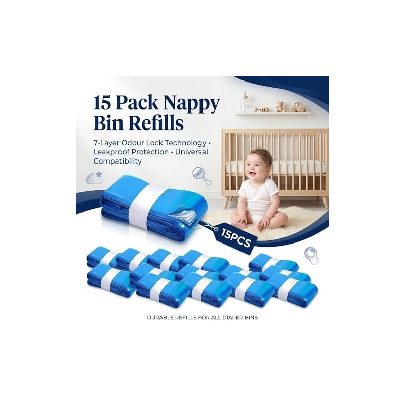nappy bin refills, 7-Layer Odour Control Leakproof Diaper Disposal Bags,