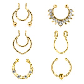 QWALIT Gold Fake Septum Ring Fake Septum Piercing Faux Septum Nose Rings Fake Nose Ring Septum Fake Septum Nose Ring Clip On Septum Nose Ring Faux Septum Piercing Fake Septum Hoop Fake Septum Jewelry
