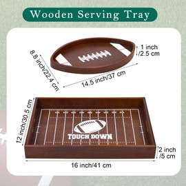 Aodaer 2 Pieces Football Serving Tray Wooden Plates Wood Football Shaped Oval Platter Football Field Shaped Plates for Football Birthday Party Supplies Game Decorations 14.5" 16"