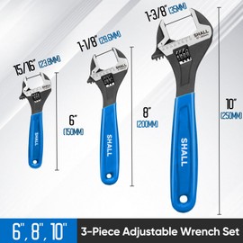 Shall 3-Piece Adjustable Wrench Set, 10/8/6 Inch Cr-V Steel Wrench with Cushion Grip,Navy Blue, Laser-Etched for Home, Garage, Workshop and DIY