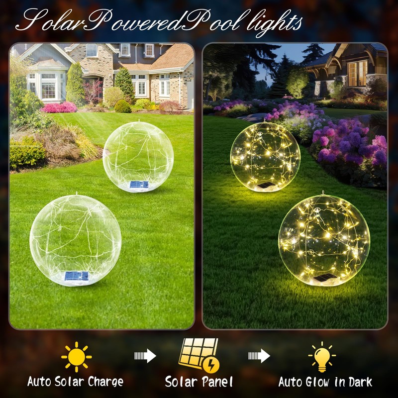 Cootway Floating Pool Lights, 15 Inch Warm White Solar Pool
