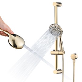 LOCALAND Hand Shower with Slide Bar, High Pressure 10 Setting Handheld Shower Head, Adjustable Height 24" Slide Bar, Wall Supply Elbow and 6.6ft Extra Long Shower Hose - Gold