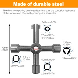 KornaDoz 2 Pack 4 Way Sillcock Key Set, Heavy Duty Steel Water Spigot & Faucet Key, Multi-Functional Utility Tool for Valves, Outdoor Hose Bibs, Portable with Bead Chain for Garden & Plumbing