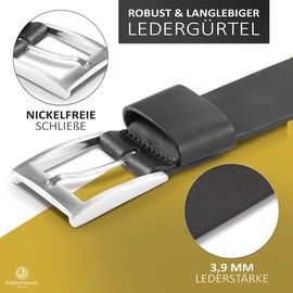LINDENMANN Leder-Gürtel Herren 40 mm breit, Gürtel Herren Vollrindleder schwarz, Größe/Size:120, Farbe/Color:schwarz