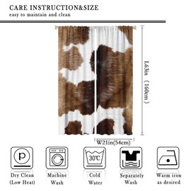 YCness Cow Print Curtains, Animal Fur Skin Curtains Brown Cowhide Western Farm Window Treatments for Kids, Wild Animal 3D Print Rustic Hunter Theme 2 Panel Sets, 63x42 Inch