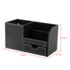 1Pc Wooden Leather Multifunction Desk Stationery Organizer Storage Box Pen