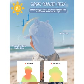 Durio Toddler Sun Hat with Bears Ears, UPF 50+ Sun Protection Toddler Beach Hat with Neck Flap, Baby Bucket Hat for Boys Girls 2T-4T Light Blue 2-4 T