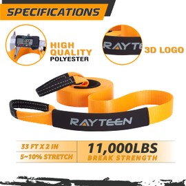RAYTEEN Genuine 20,000lb Xtreme Heavy Duty Tree Saver | 8.2ft x 3in Vehicle Tow Strap with Reflective Sleeve & Reinforced Loops | Suits for 4x4 Offroad UTV ATV Trucks Boats