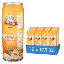 Amy & Brian Pure Coconut Water with Pulp, Non-GMO, No Sugar Added, Refreshing and Hydrating Real Coconut Water, 17.5 Fl Oz (Pack of 12)