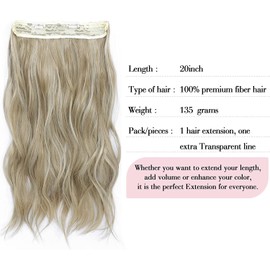 Secret Hair Extensions, Invisible Wire Hair Extensions Wavy Hair Extension Synthetic Hair Pieces for Women, 20 Inch Mix Ash Blonde Hair Extensions (Mix Ash Blonde)