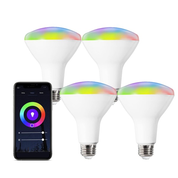 ALAMPEVER Smart LED Light Bulbs, BR30 9W(60W Equivalent) E26 Base, 2700K-6500K+RGBCW, Multicolor Dimmable WiFi Bulbs Compatible with Alexa, Google Home and Smart Life APP, 4 Pack