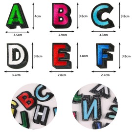 Letter Patches for Iron-on, Pack of 52 Patches for Iron-on, Glitter Letters Lettering for Iron-on, Sewn Embroidery Patches, Clothing Patches for Iron-On (Coloured Letters)