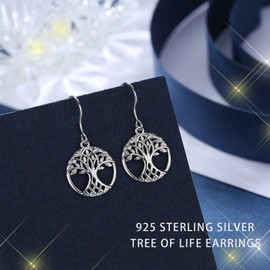 Tree of Life Earrings, AEONSLOVE 925 Sterling Silver Celtic Knot Life Tree Drop Dangle Earrings for Women, Romantic Gift for Her