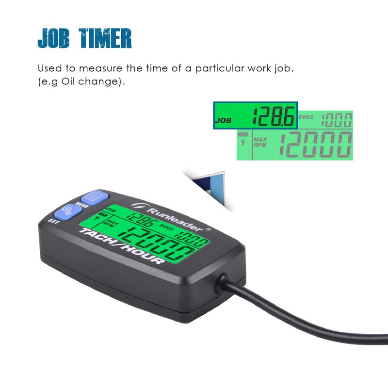 Runleader Hour Meter Tachometer,Maintenance Reminder,Alert RPM,Backlit Display,Initial Hours Setting,Battery Replaceable,Use